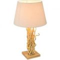 Naturlig bordlampe Woody med beige skærm