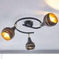 Loftlampe Lynette, sort-guld, 3 lyskilder, spiral