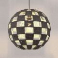 Hængelampe Jiliana, grå, rund, skakbrætmønster